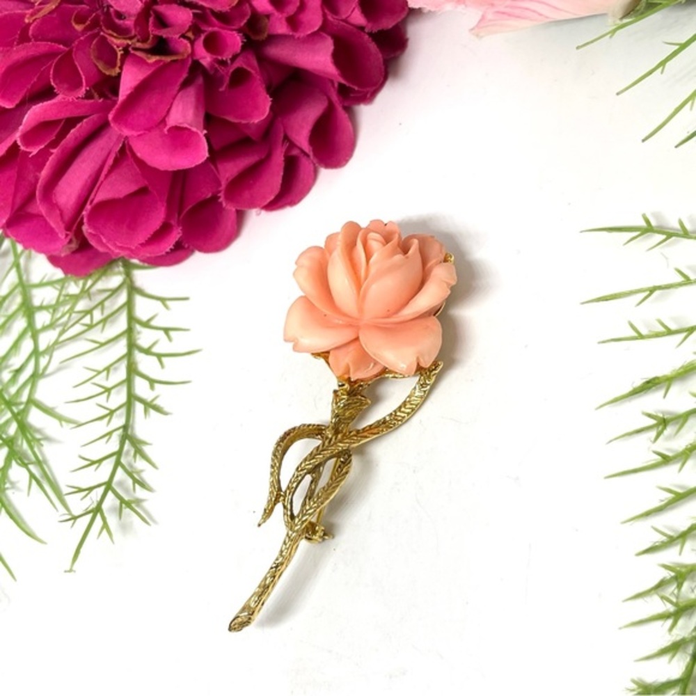 VINTAGE⚜️Carved Beautiful Rose Stem Brooch